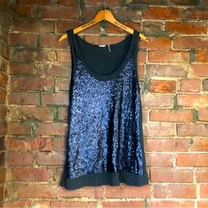 Dark Heather Grey jersey sequin tank.